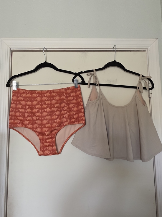 Kortni Jeane Other - Kortni Jeane Orange Printed High-Waist Bikini Bottoms with Beige Flowy Swim Top